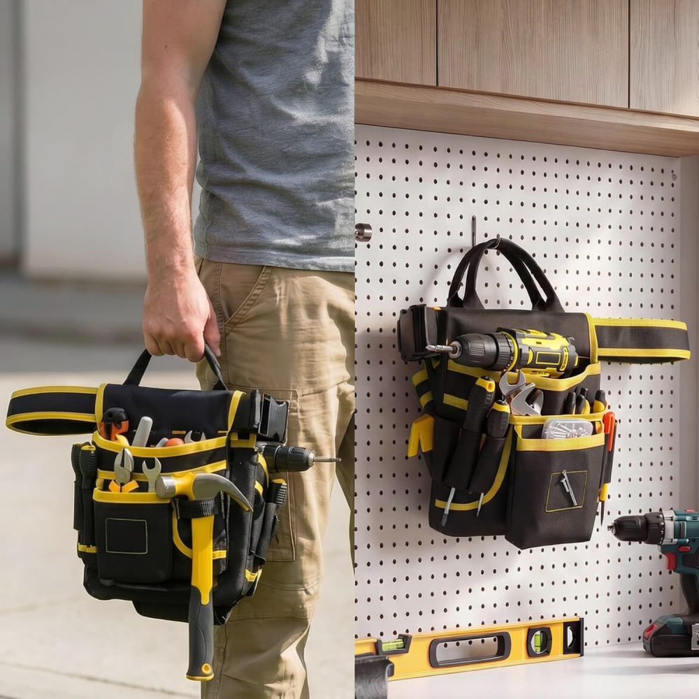 Heavy Equipment Electrician - 頑丈なツールベルトポーチ、多機能ポケット付き、電気工事士用、耐久性に優れたオックスフォード生地製、ハードウェア修理用具の収納に最適。