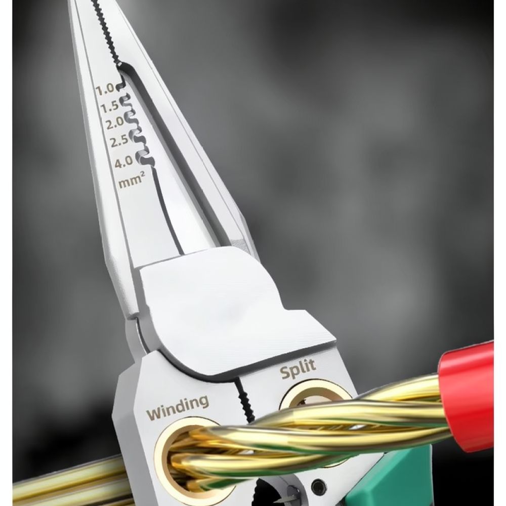 Heavy Equipment Electrician - 実用的な8-in-1ワイヤーストリッパー兼ペンチ。電気工事士向けのハンドツール。先端が細いニードルノーズカッター。多目的ケーブル修理用。
